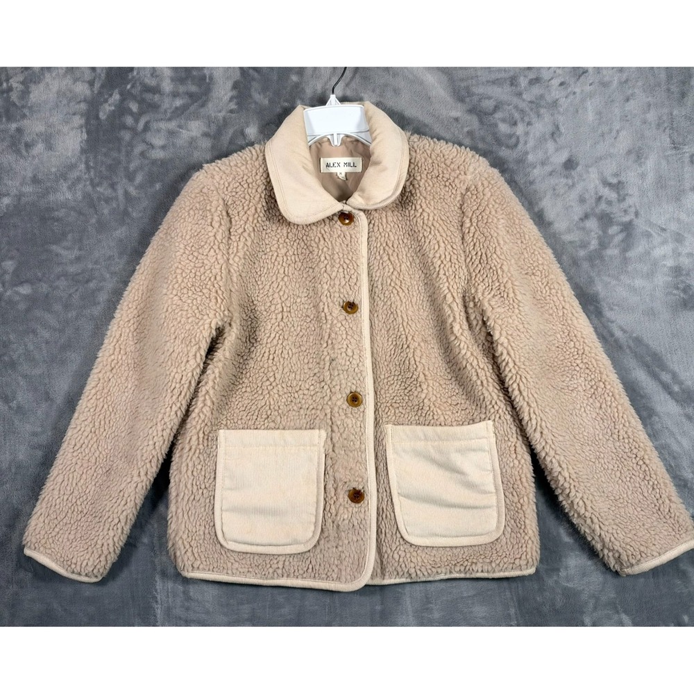 Alex Mill Marley Sherpa Jacket Women Medium Beige Work Button Up Chore Barn Coat